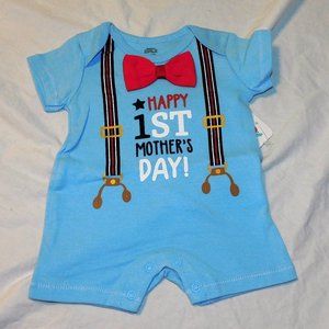 Baby Boy Newborn First Mothers Day Romper Blue Bow Tie One Piece Mommy NEW